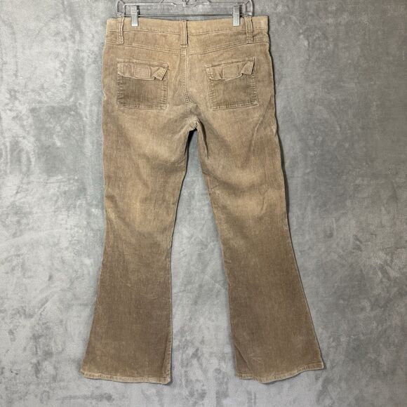 Y2K Vintage Lazer Jeans Corduroy Flare Pants 7 Low Rise Beige Tan Pockets 2000s - Picture 3 of 8